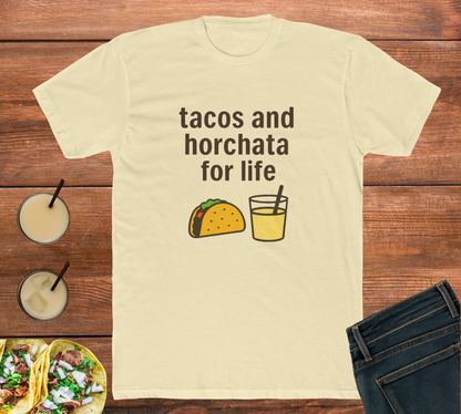 Funny Unisex Cotton Crew Tee - Tacos and Horchata for Life, Fun Foodie Shirt, Gift for Taco Lovers, Casual Wear, Summer Vibes
