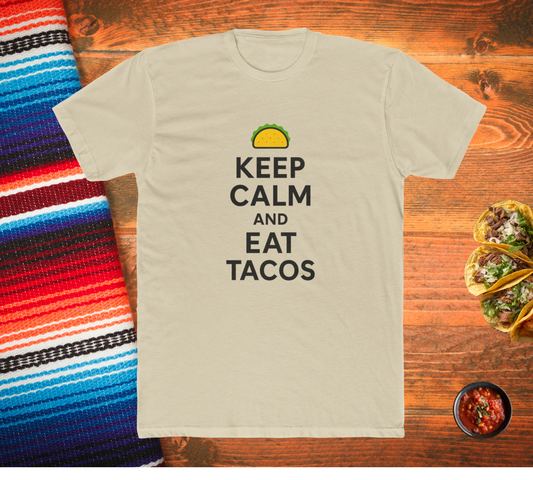 Funny Keep Calm and Eat Tacos Crew Tee, Unisex T-Shirt, Funny Food Shirt, Taco Lover Gift, Casual Wear, Summer Tee