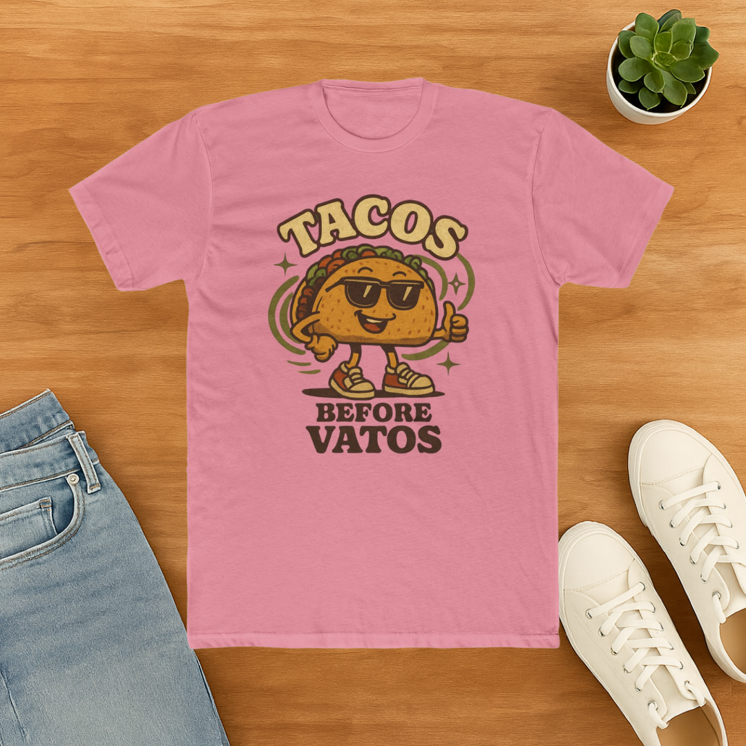 T-Shirt — "Tacos Before Vatos" Funny Retro Taco Graphic Tee