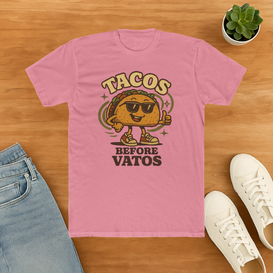 T-Shirt — "Tacos Before Vatos" Funny Retro Taco Graphic Tee