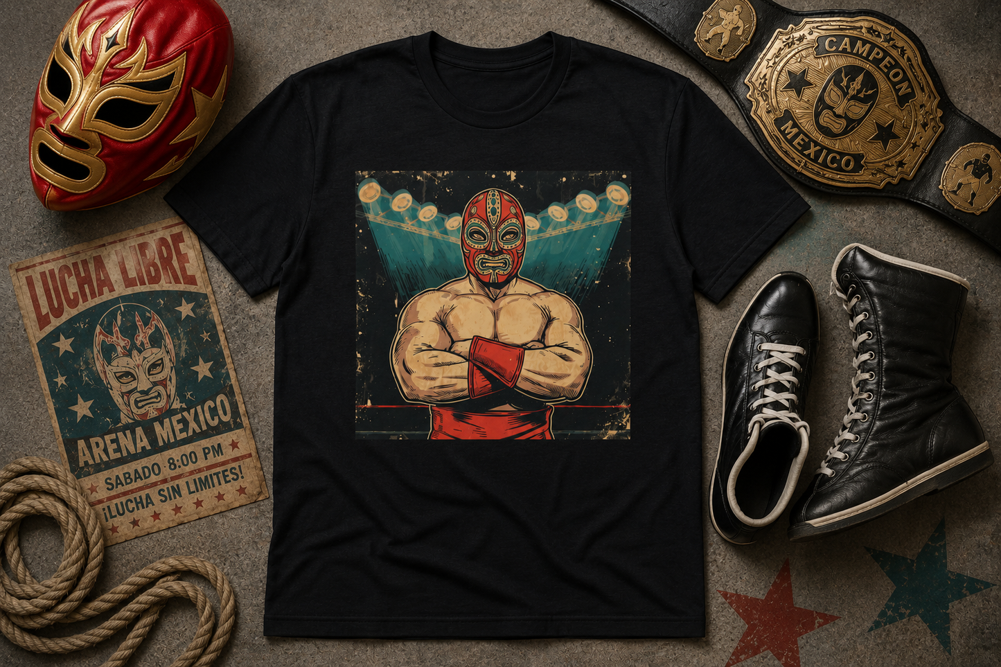 Luchador Retro Wrestling T-Shirt — Vintage Masked Fighter Graphic Tee