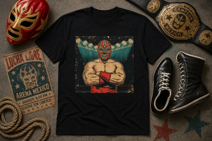 Luchador Retro Wrestling T-Shirt — Vintage Masked Fighter Graphic Tee