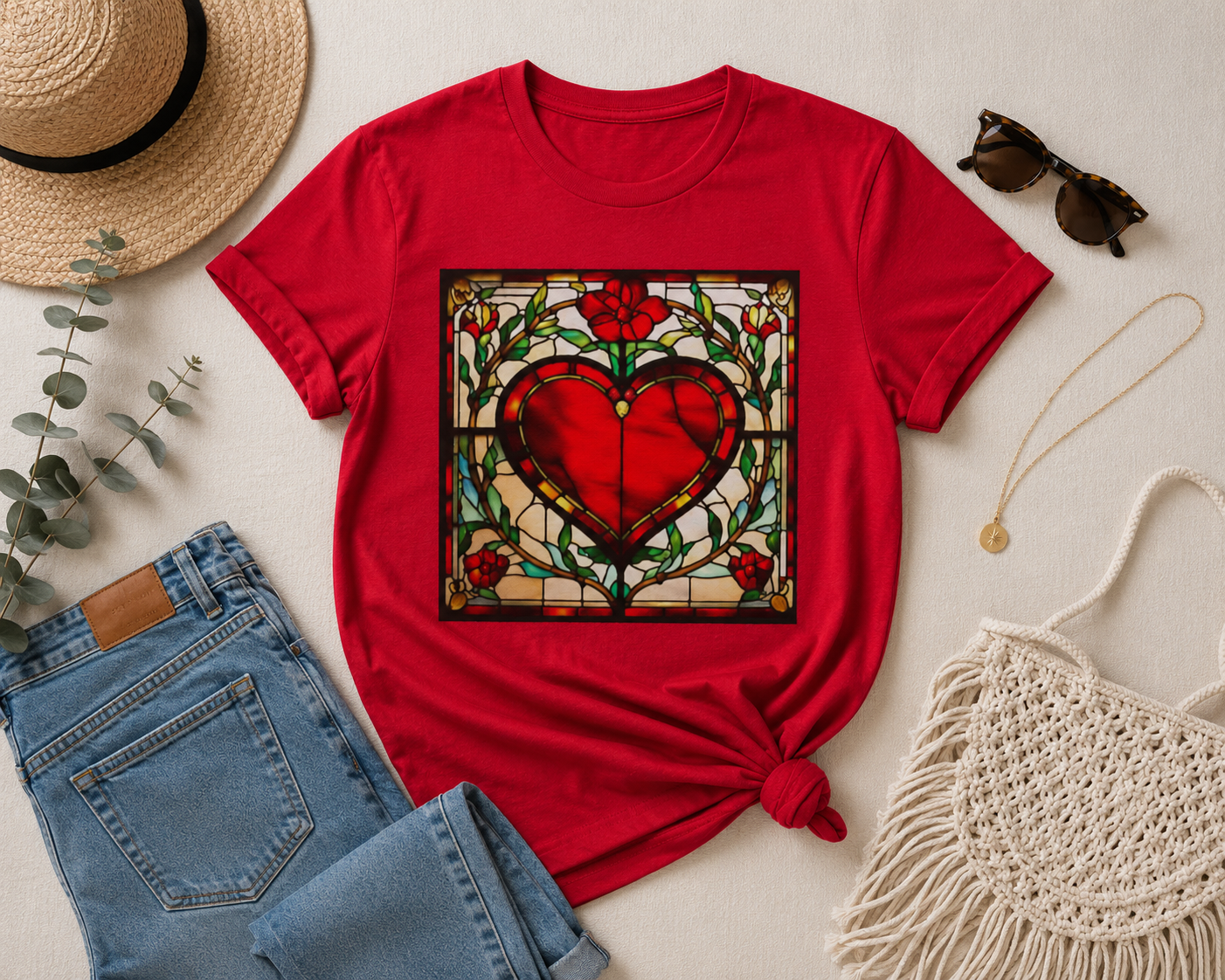 Stained Glass Heart T-Shirt — Vintage Floral Tee