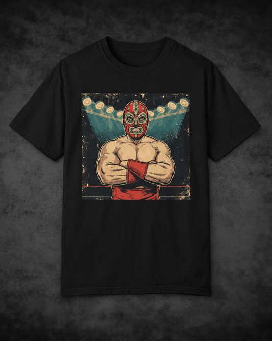 Luchador Retro Wrestling T-Shirt — Vintage Masked Fighter Graphic Tee