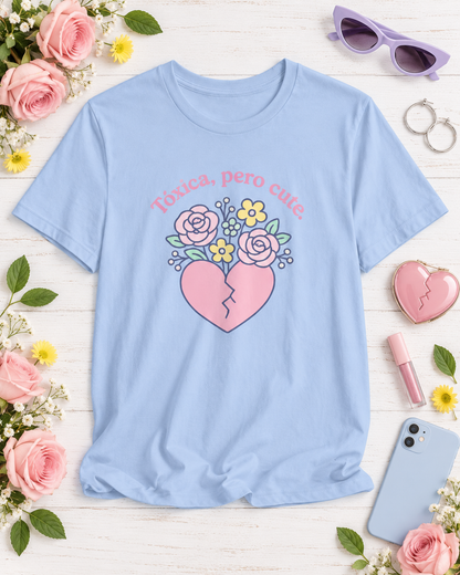Funny Spanglish Women's Toxic Cute Heartbreak Crew Tee | Gift for Her, Casual Summer Shirt, Toxic Love, Floral Design, Trendy Fashion