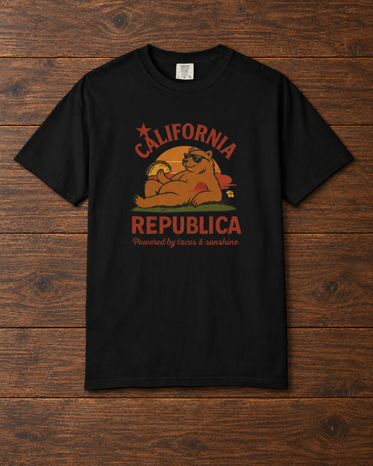 California Republic Unisex Cotton Crew Tee, Graphic Tee, Fun Casual Shirt, California Inspired Apparel, Gift for Taco Lovers, Summer Wear