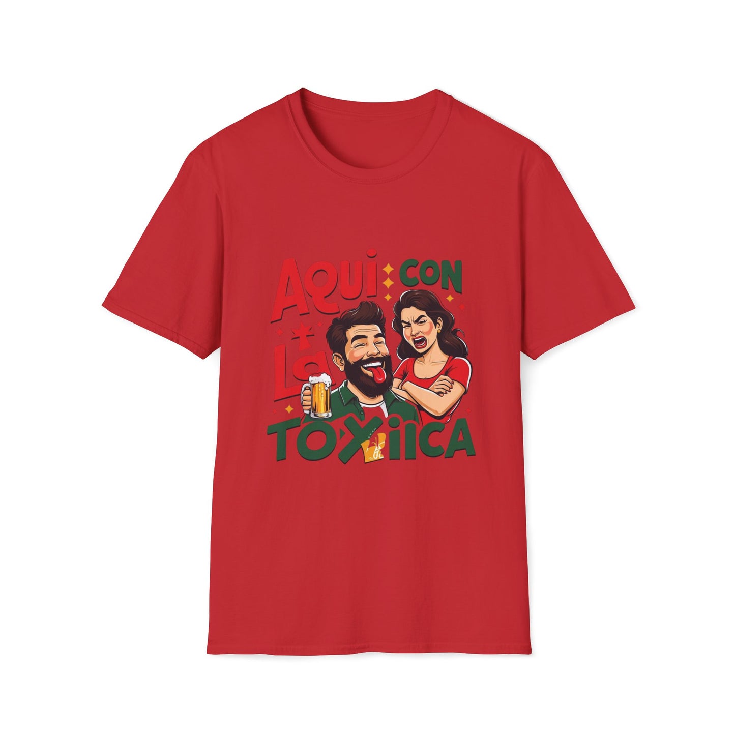 Aqui con La Toxica Cotton Crew Tee, Funny Tee, Gift for Beer Lovers, Casual Shirt, Comfortable Everyday Wear.