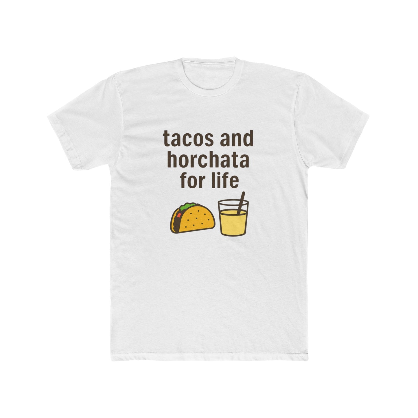 Funny Unisex Cotton Crew Tee - Tacos and Horchata for Life, Fun Foodie Shirt, Gift for Taco Lovers, Casual Wear, Summer Vibes
