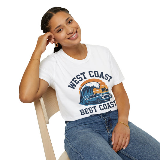 West Coast Best Coast Unisex T-Shirt | Vintage Car Graphic Tee, Summer Vibes, Beachwear, Travel Shirt, Gift for Her/Him