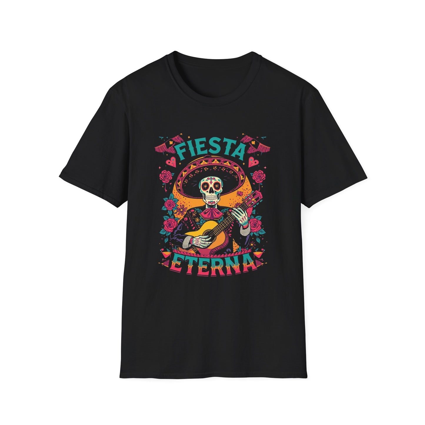 Fiesta Eterna Unisex T-Shirt - Fun Party Shirt for Celebrations, Day of the Dead Mariachi Costume, Gift for Music Lovers.