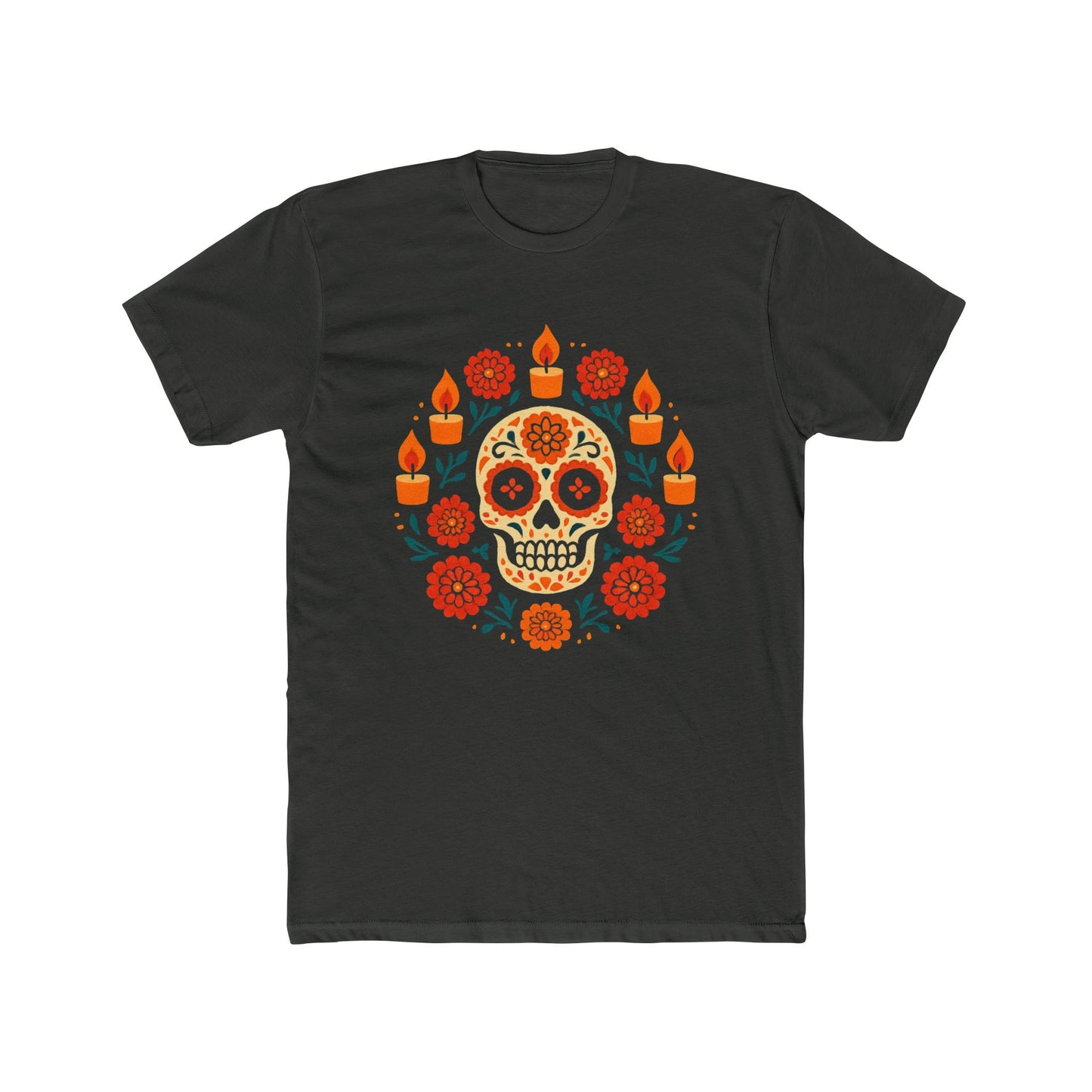 Mexican Dia de los Muertos Skull Crew Tee, Unisex Cotton T-Shirt, Halloween Gift, Day of the Dead Shirt.