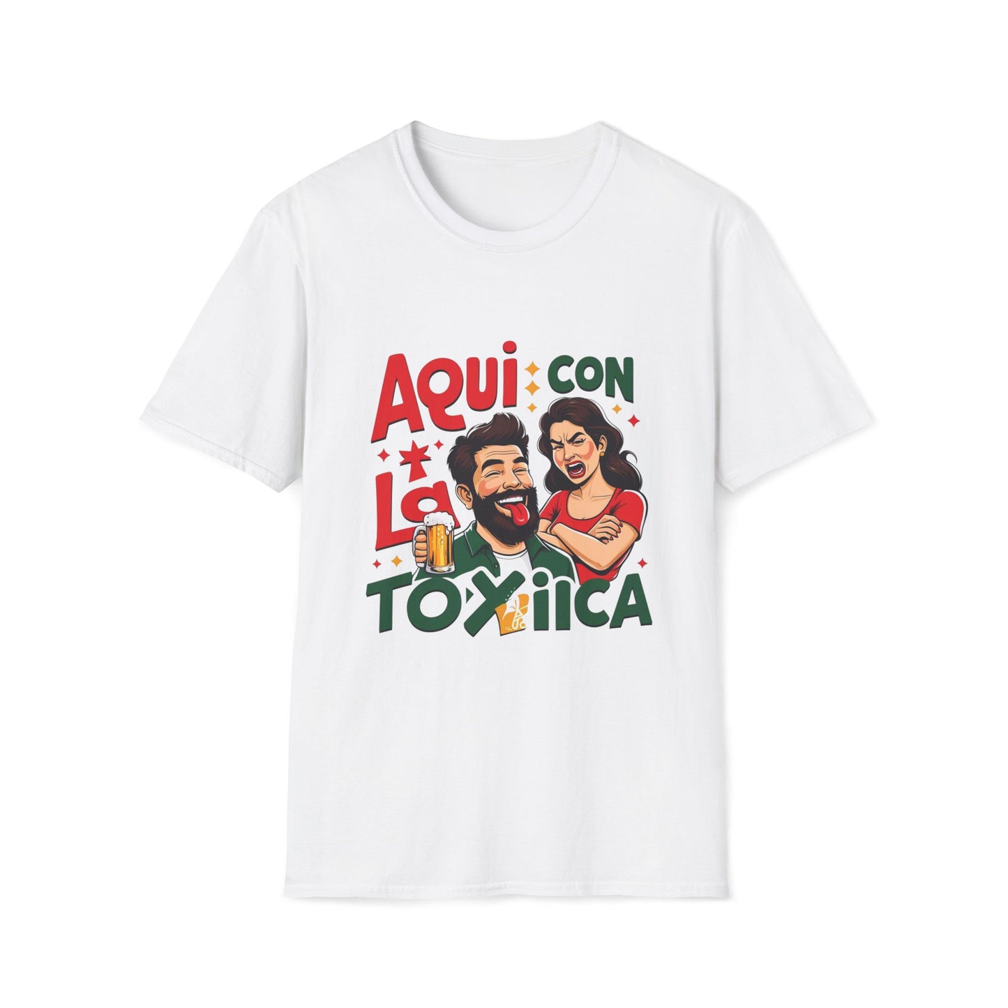 Aqui con La Toxica Cotton Crew Tee, Funny Tee, Gift for Beer Lovers, Casual Shirt, Comfortable Everyday Wear.