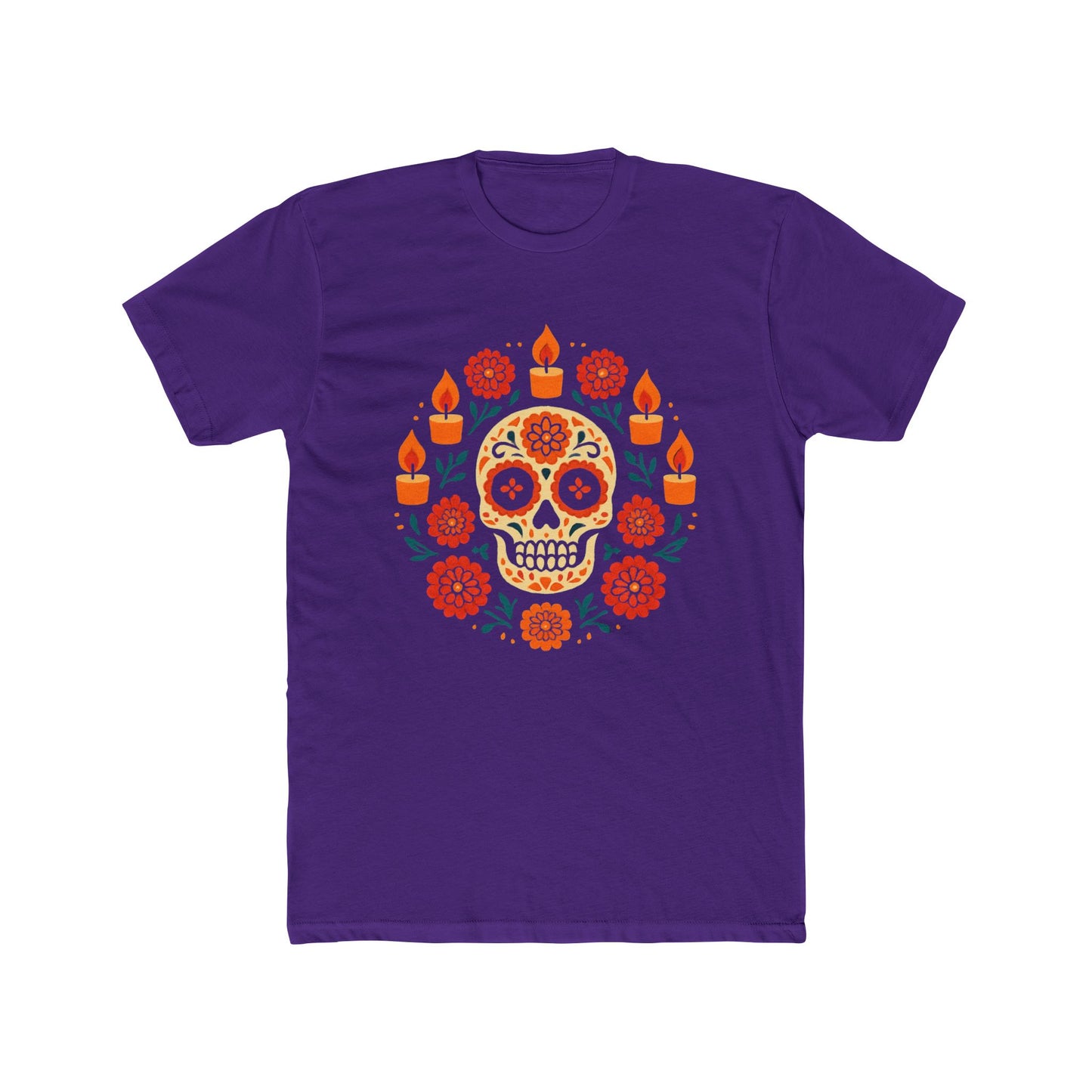 Mexican Dia de los Muertos Skull Crew Tee, Unisex Cotton T-Shirt, Halloween Gift, Day of the Dead Shirt.