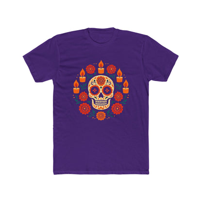 Mexican Dia de los Muertos Skull Crew Tee, Unisex Cotton T-Shirt, Halloween Gift, Day of the Dead Shirt.