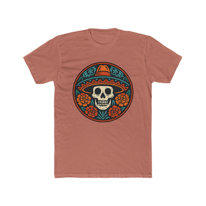Skull Floral Cotton Crew Tee | Día de los Muertos Apparel, Casual Wear, Gift for Him, Unique Graphic Tee, Festival Attire