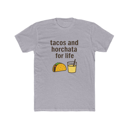 Funny Unisex Cotton Crew Tee - Tacos and Horchata for Life, Fun Foodie Shirt, Gift for Taco Lovers, Casual Wear, Summer Vibes