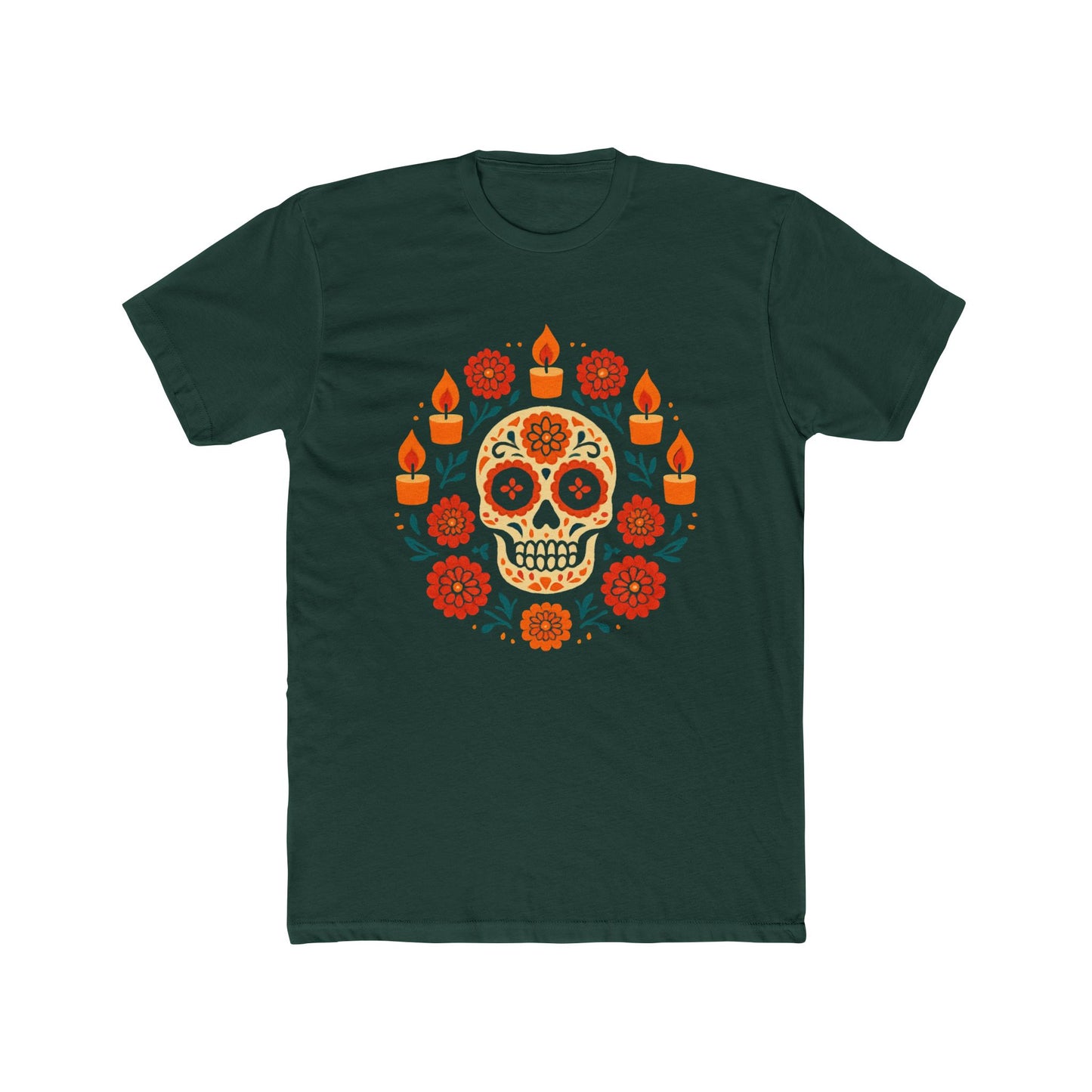Mexican Dia de los Muertos Skull Crew Tee, Unisex Cotton T-Shirt, Halloween Gift, Day of the Dead Shirt.