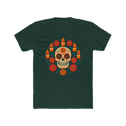 Mexican Dia de los Muertos Skull Crew Tee, Unisex Cotton T-Shirt, Halloween Gift, Day of the Dead Shirt.