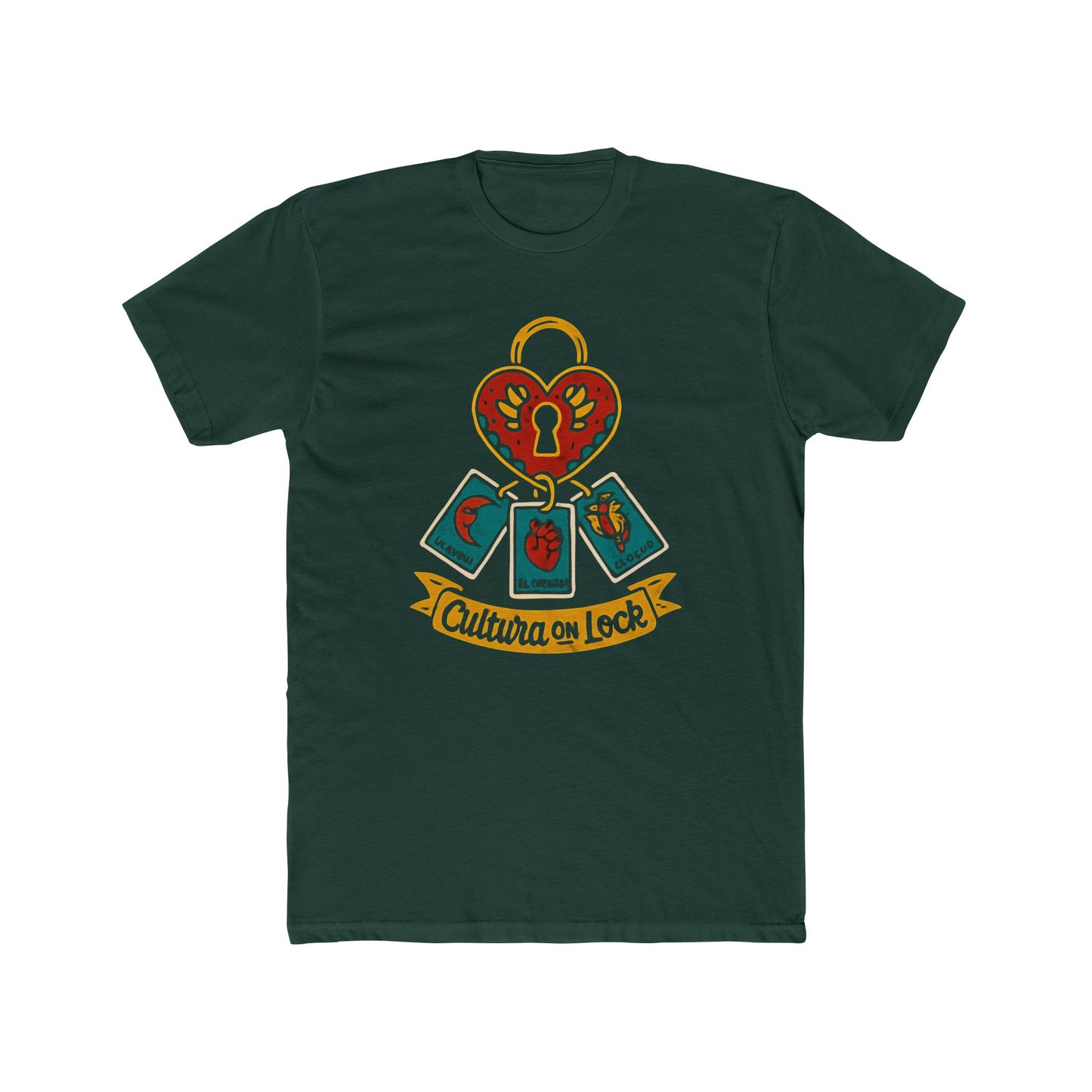 Cultura on Lock Spanglish Mexican Unisex Cotton Crew Tee, Heart Design Shirt, Casual Wear, Unique Gift, Everyday Style, Fun Graphic Tee