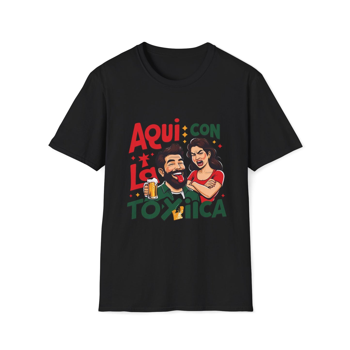 Aqui con La Toxica Cotton Crew Tee, Funny Tee, Gift for Beer Lovers, Casual Shirt, Comfortable Everyday Wear.