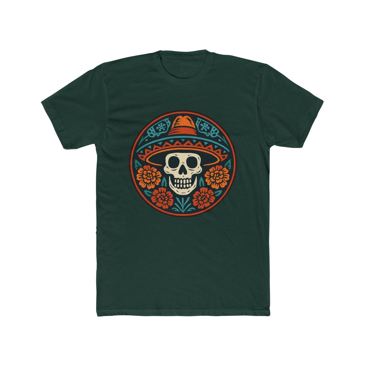 Skull Floral Cotton Crew Tee | Día de los Muertos Apparel, Casual Wear, Gift for Him, Unique Graphic Tee, Festival Attire