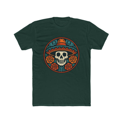 Skull Floral Cotton Crew Tee | Día de los Muertos Apparel, Casual Wear, Gift for Him, Unique Graphic Tee, Festival Attire