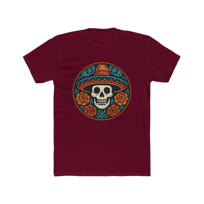 Skull Floral Cotton Crew Tee | Día de los Muertos Apparel, Casual Wear, Gift for Him, Unique Graphic Tee, Festival Attire