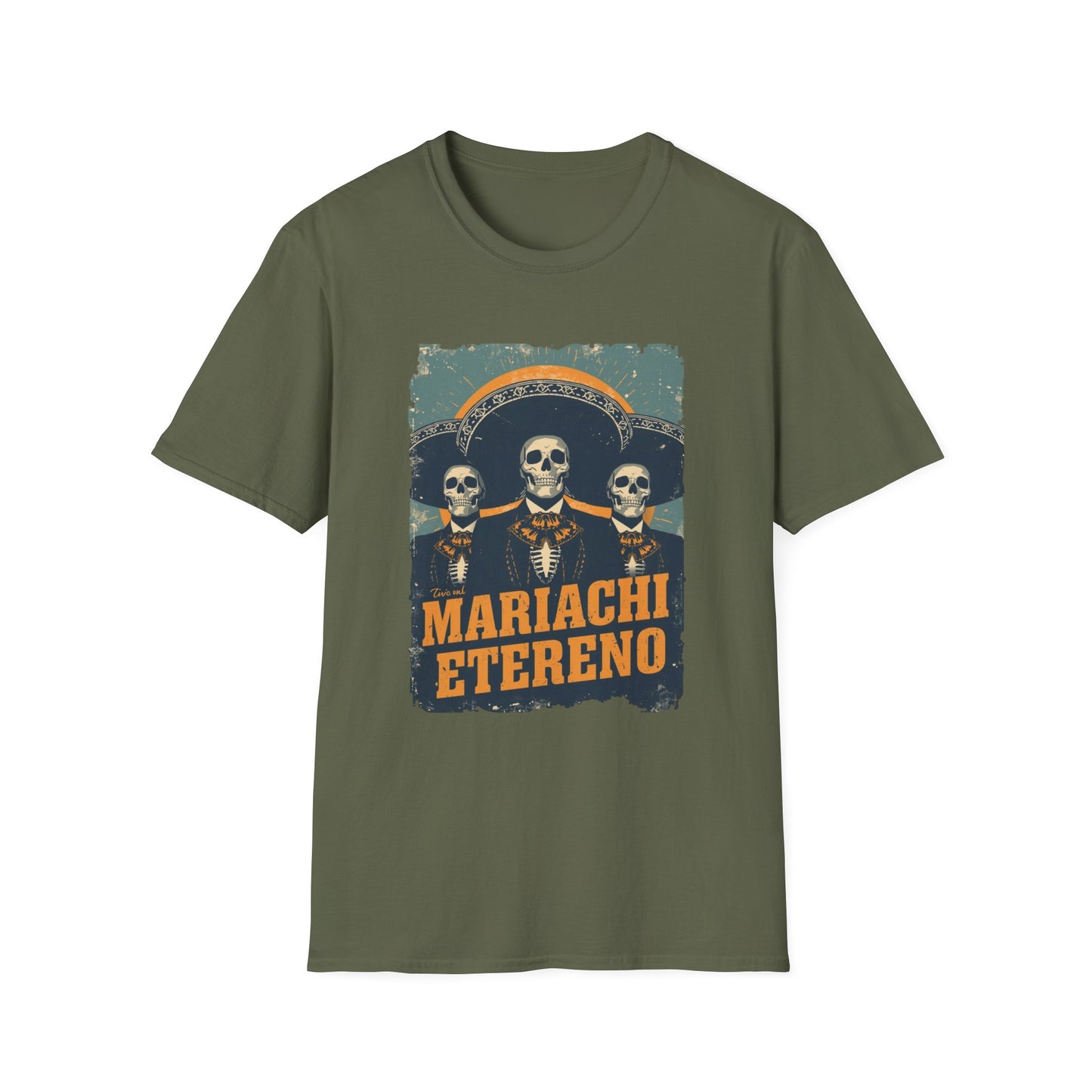 Mariachi Eterno Graphic Tee, Unisex Skull Shirt, Day of the Dead T-Shirt, Music Lover Gift, Vibrant Vintage Graphic Top